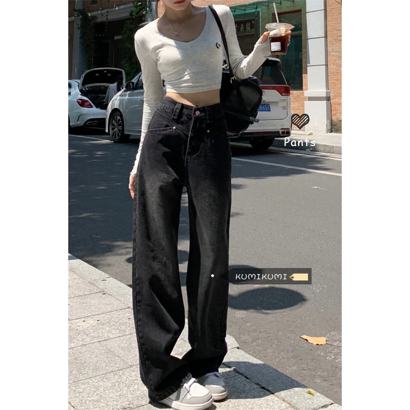 

Мешковатые джинсы Y2K, женские плиссированные рюши, драпированные, с разрезом, асимметричные детали, боковая драпировка, струящаяся палаццо, шикарная расклешенная труба