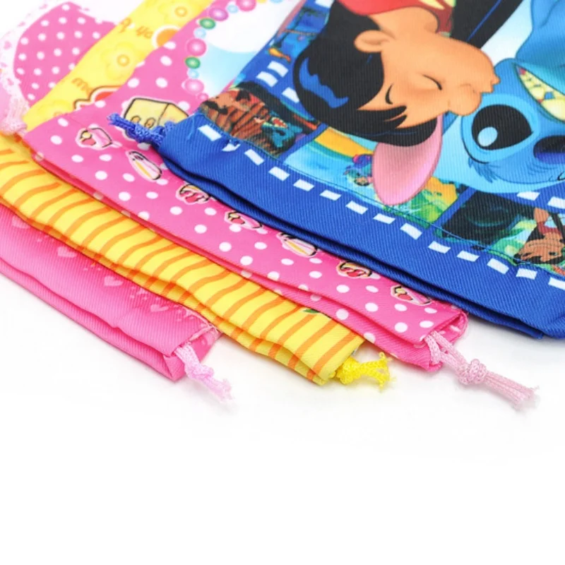 Disney Cartoon Lilo&Stitch Drawstring Pocket Figure Cute Mickey Mouse Princess Series Prints Drawstring Organizer Book Bag Gifts