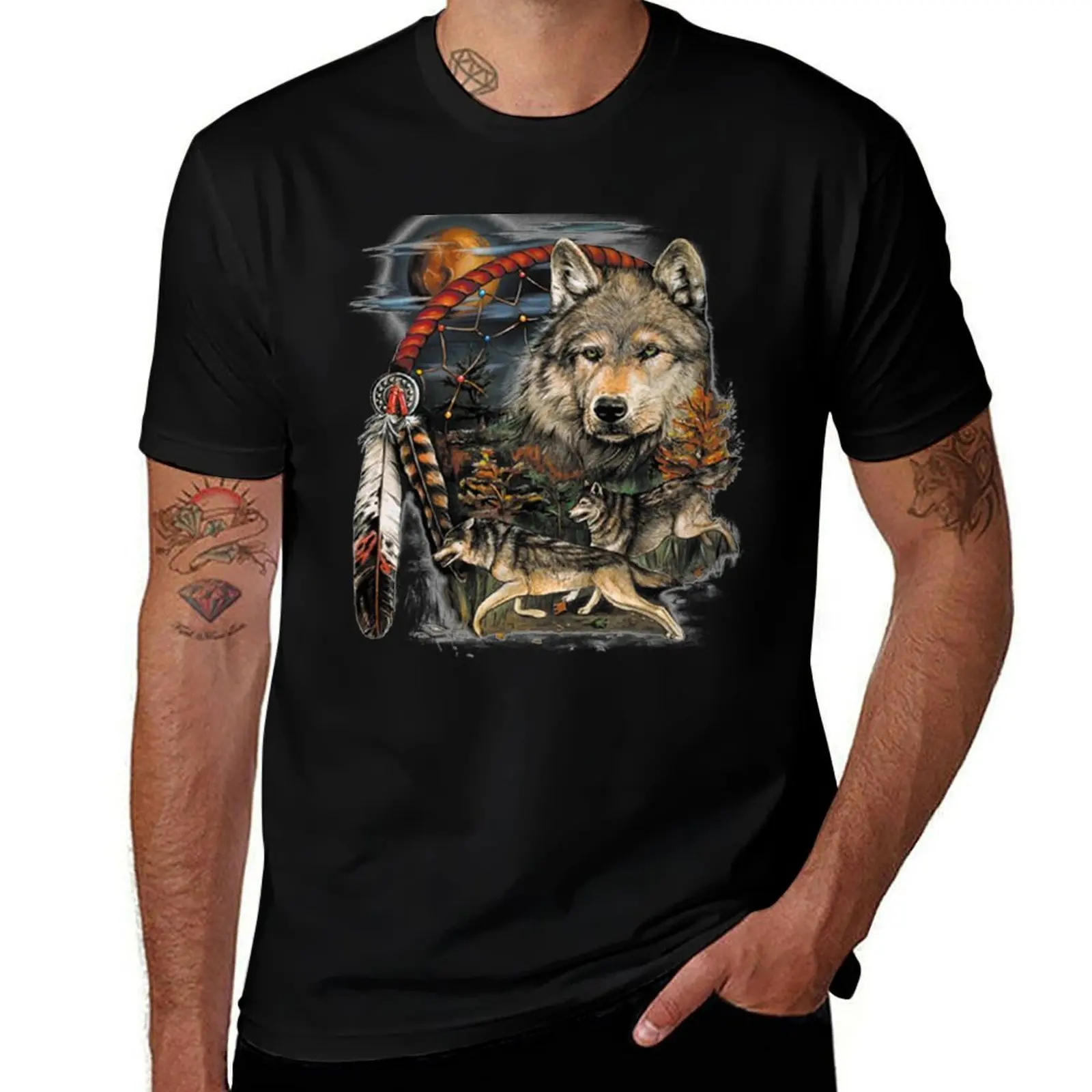 Three Wolves Hunting in Moonlight T-Shirt High Quality Durable T-Shirt