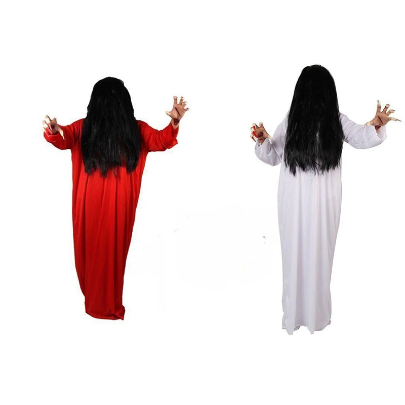 Trajes assustadores de Halloween com peruca para mulheres, branco, vestido grande, festa de máscaras, RedTerror, robe de noiva, vestido feminino