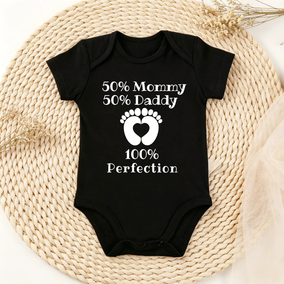 Heart Footprint Infant Onesie Funny Baby Bodysuit 50% Mommy Daddy 100% Perfection Newborn Coming Home Outfit Pregnancy Gift
