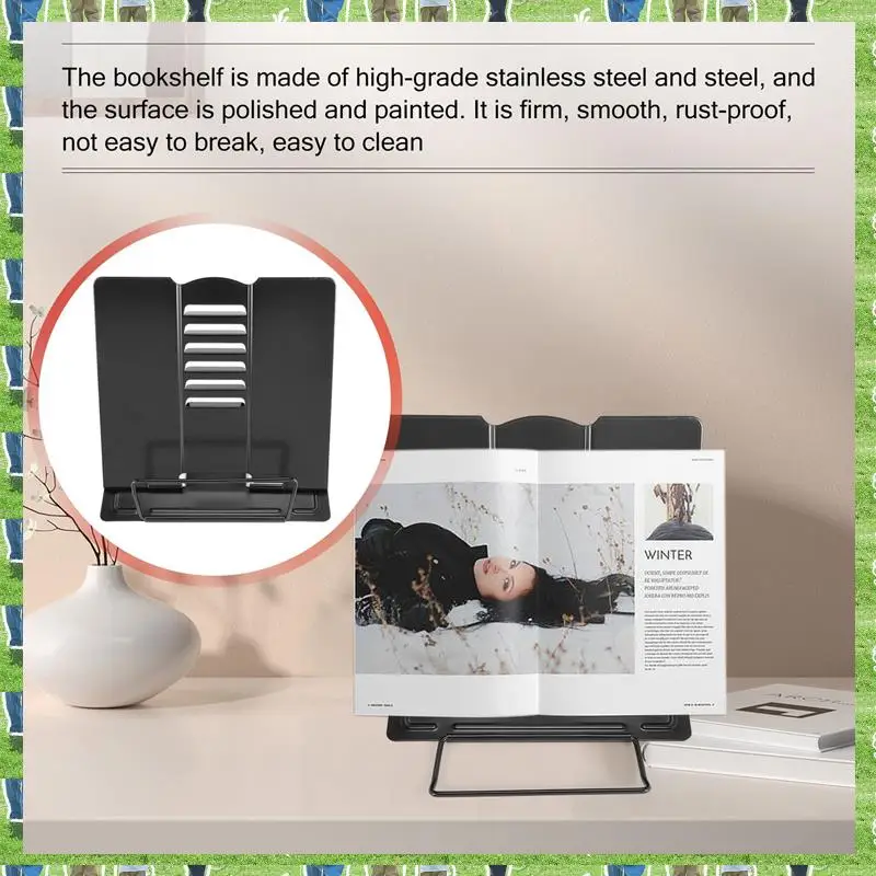 

FTS Desk Book Stand Metal Reading Rest Book Holder Angle Adjustable Stand Document Holder Portable Sturdy Lightweight(Black)