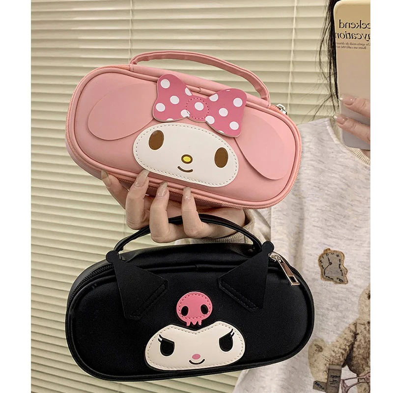 Sanrio Women Makeup Bag Kuromi Melody Cute PU Toiletries Cosmetic  Organizer Zipper Bag Travel Wash Pouch Female Make Up Bags