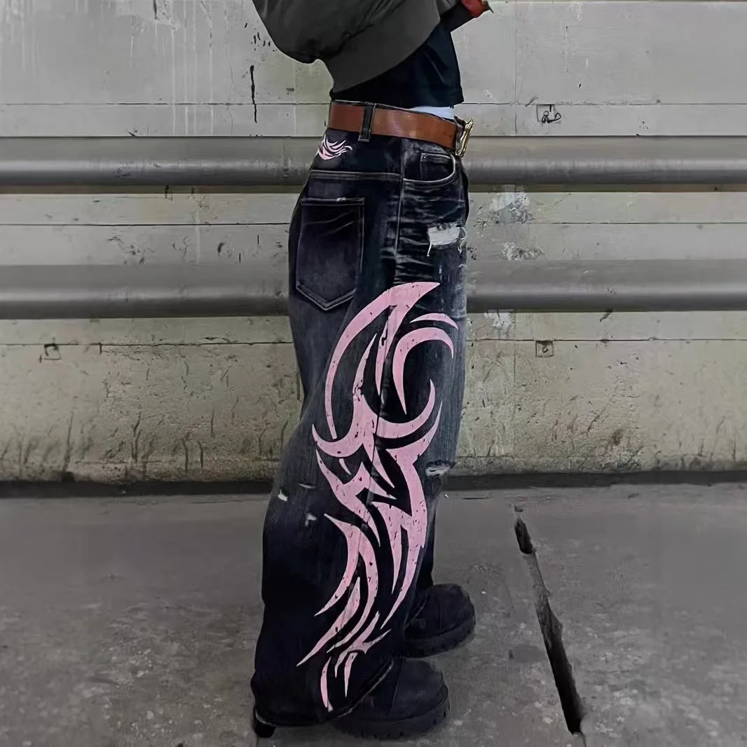 

Американские граффити, панк, хип-хоп, готические джинсы с принтом для мужчин и женщин, Y2K Harajuku, свободные прямые джинсы с высокой талией High Street