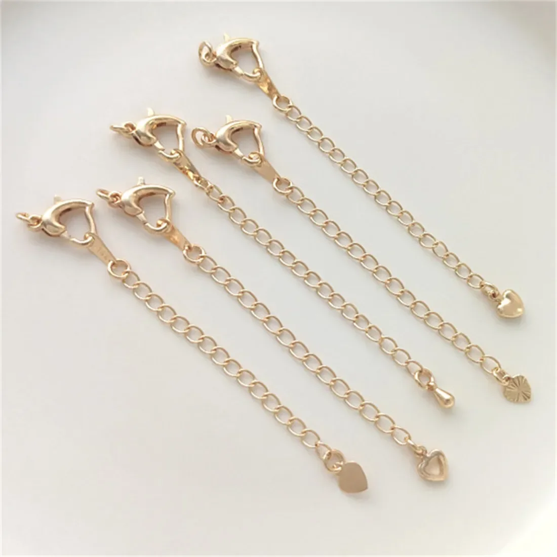 

14K Gold-plated Heart-shaped Lobster Buckle Extension Chain Drop Heart-shaped Love Tail Chain Diy Bracelet Necklace Chain B782