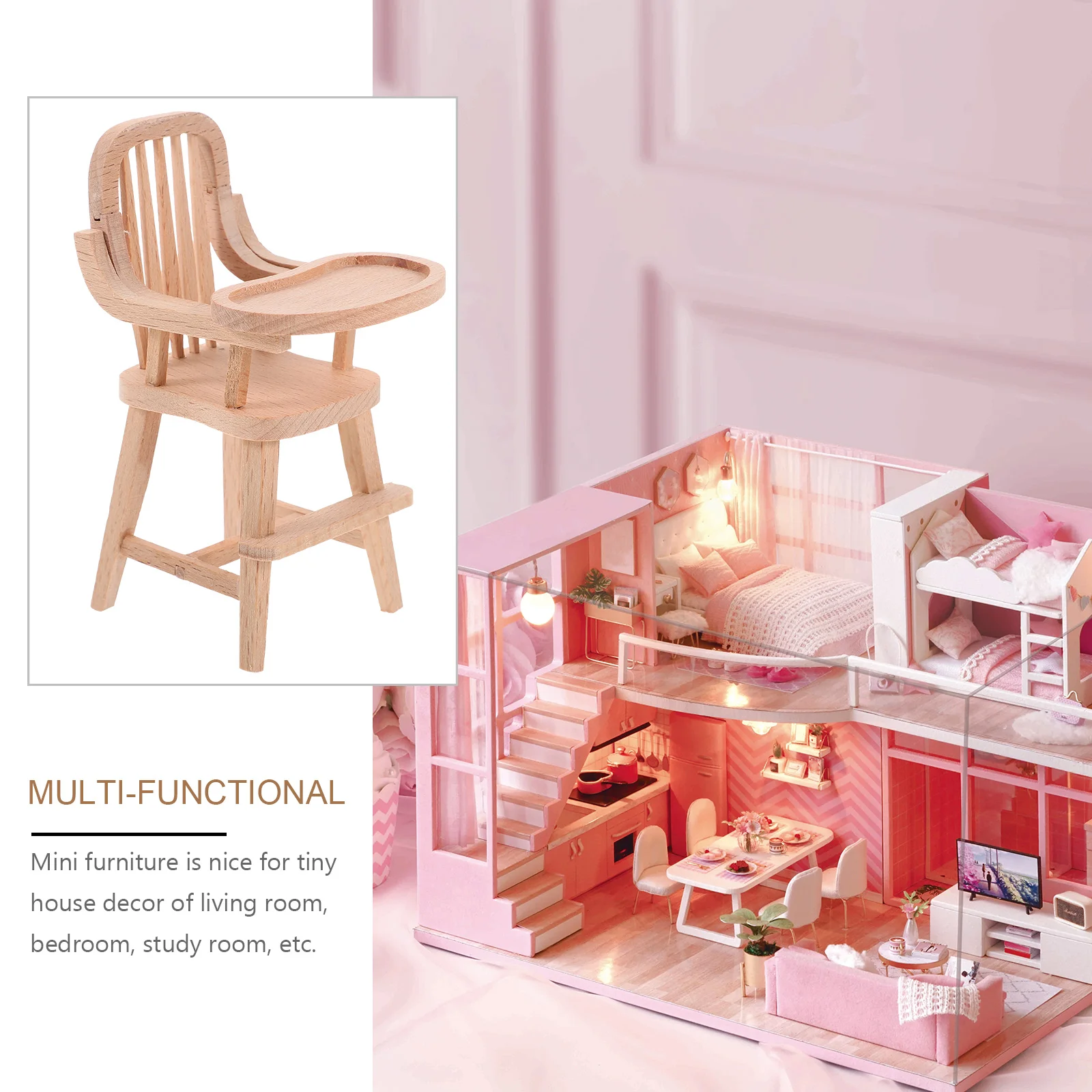 เฟอร์นิเจอร์บ้าน Mini Decor เก้าอี้ประดับตกแต่ง Miniature Highchair ของเล่น