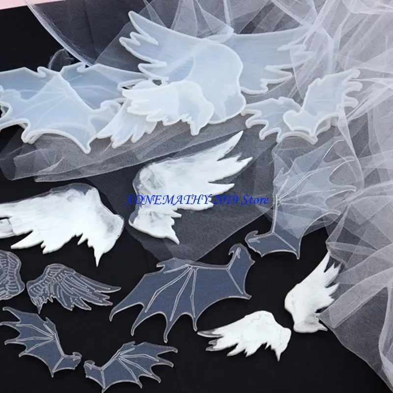 F42F 1 Pair Diy Crystal Silicone Angel Devil Wings Epoxy Resin Drop Mirror Mold