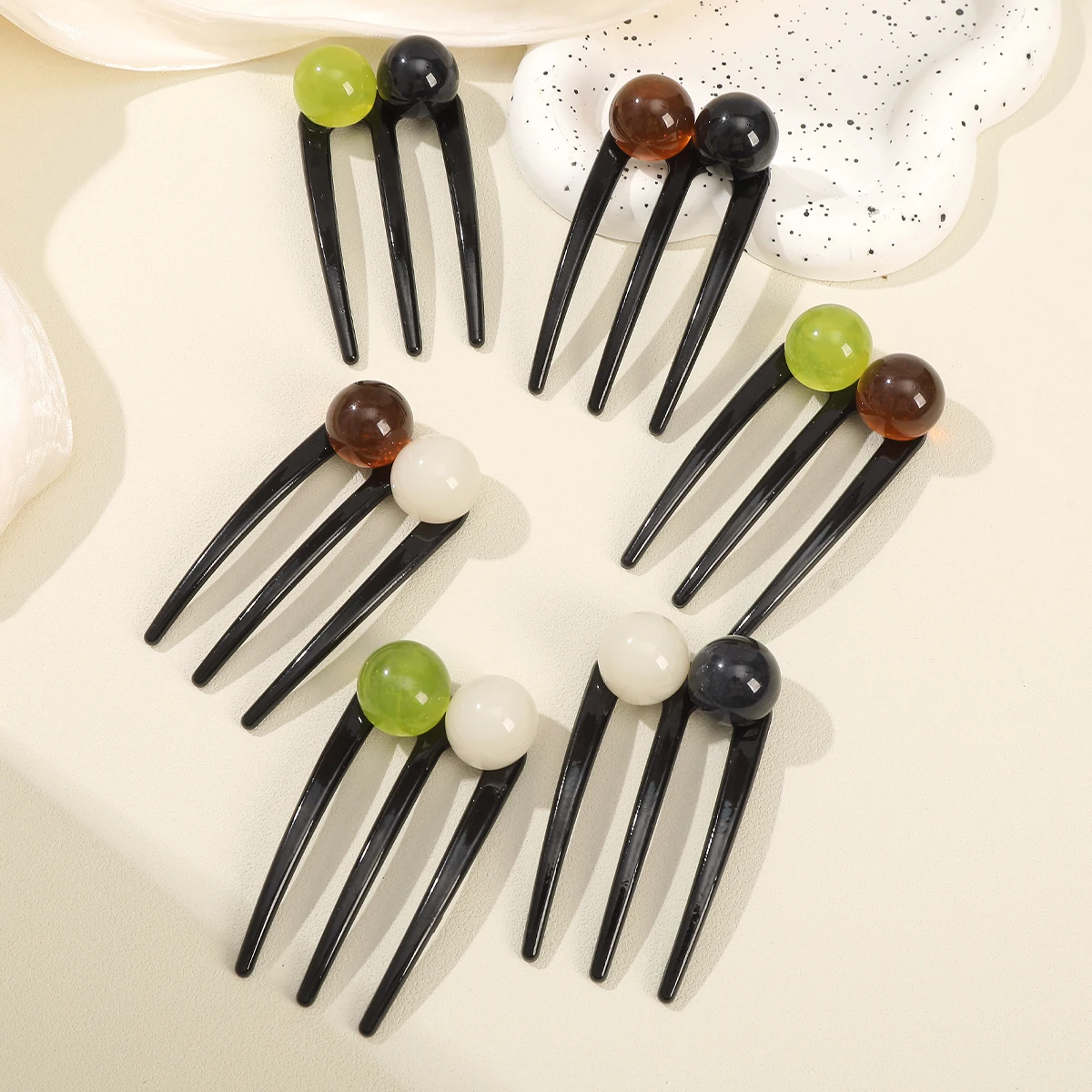 Presilha de cabelo AWAYTR French Twist com pérolas, grampo de cabelo em formato de U de acetato, estilo vintage tartaruga, acessório para coque feminino._voghion.com