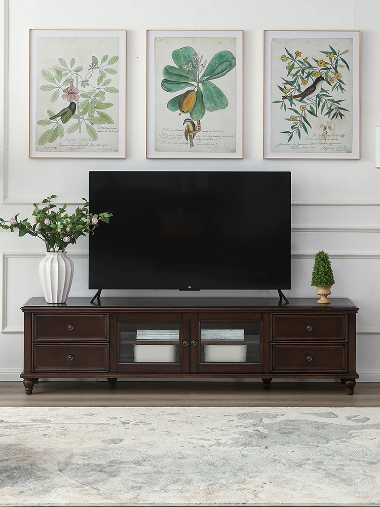 

American Country Light Luxury Ash TV Cabinet Modern Living Room Simple Solid Wood TV Cabinet Combination