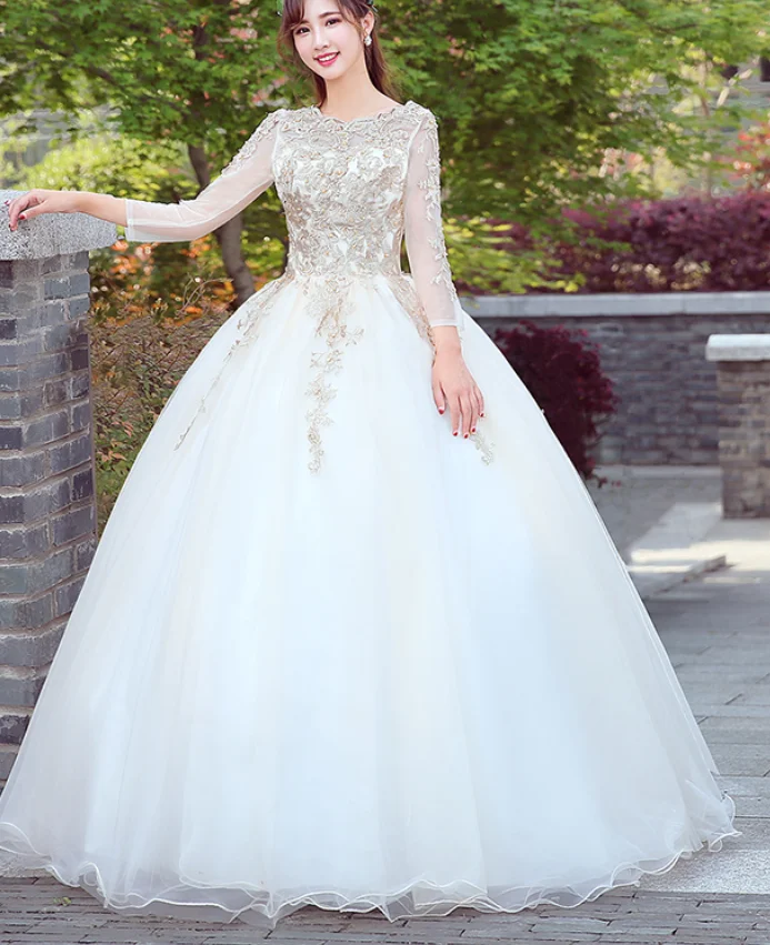 

white/peach pink beading flowers ball gown dream fairy long princess dress studio/stage/chorus/Victorian gown/can customize make