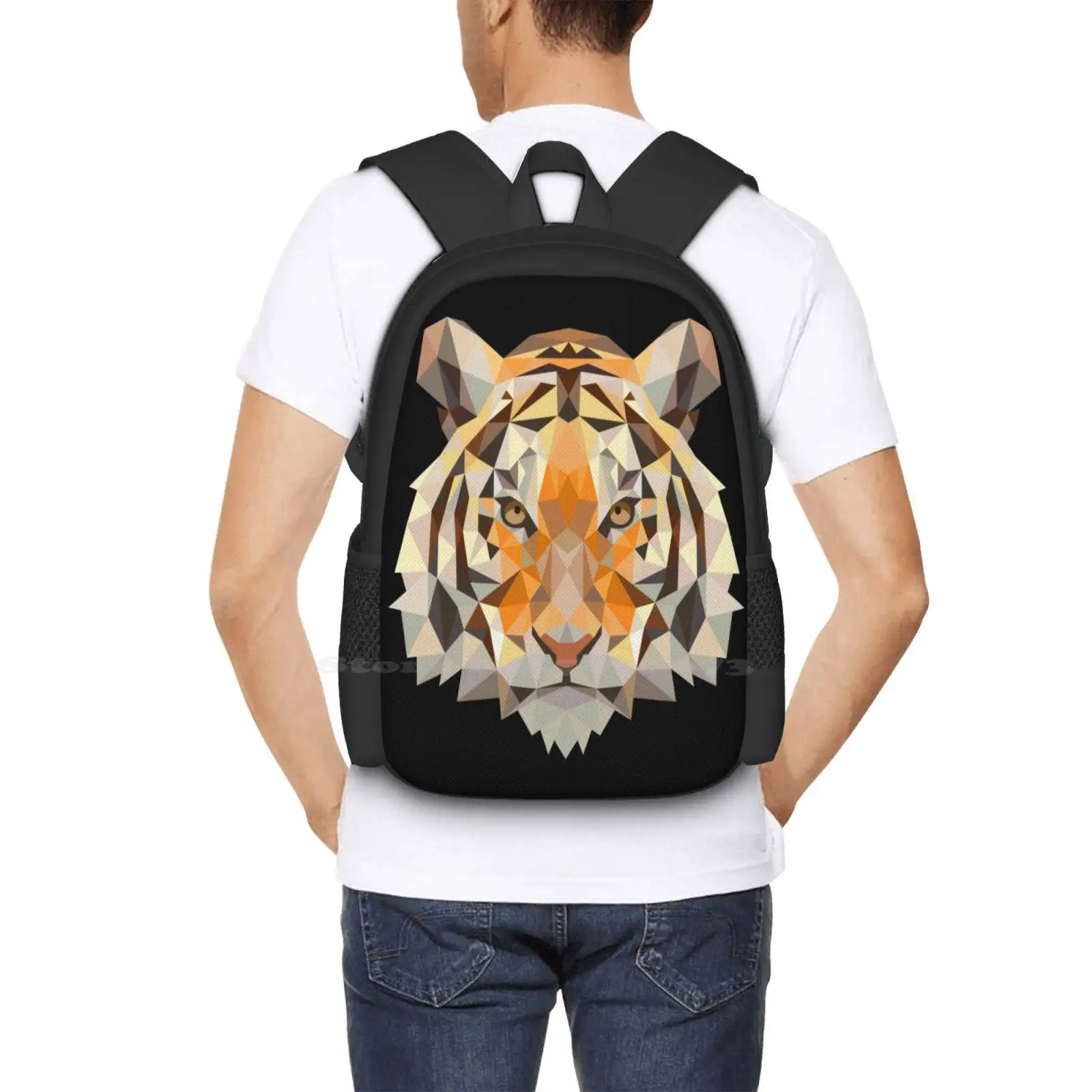 Tiger Kopf Polygon Low Poly Schult aschen Reise Laptop Rucksack Tiger große Katze Katze Beute Wildtier Savanne Afrika Fleisch fresser