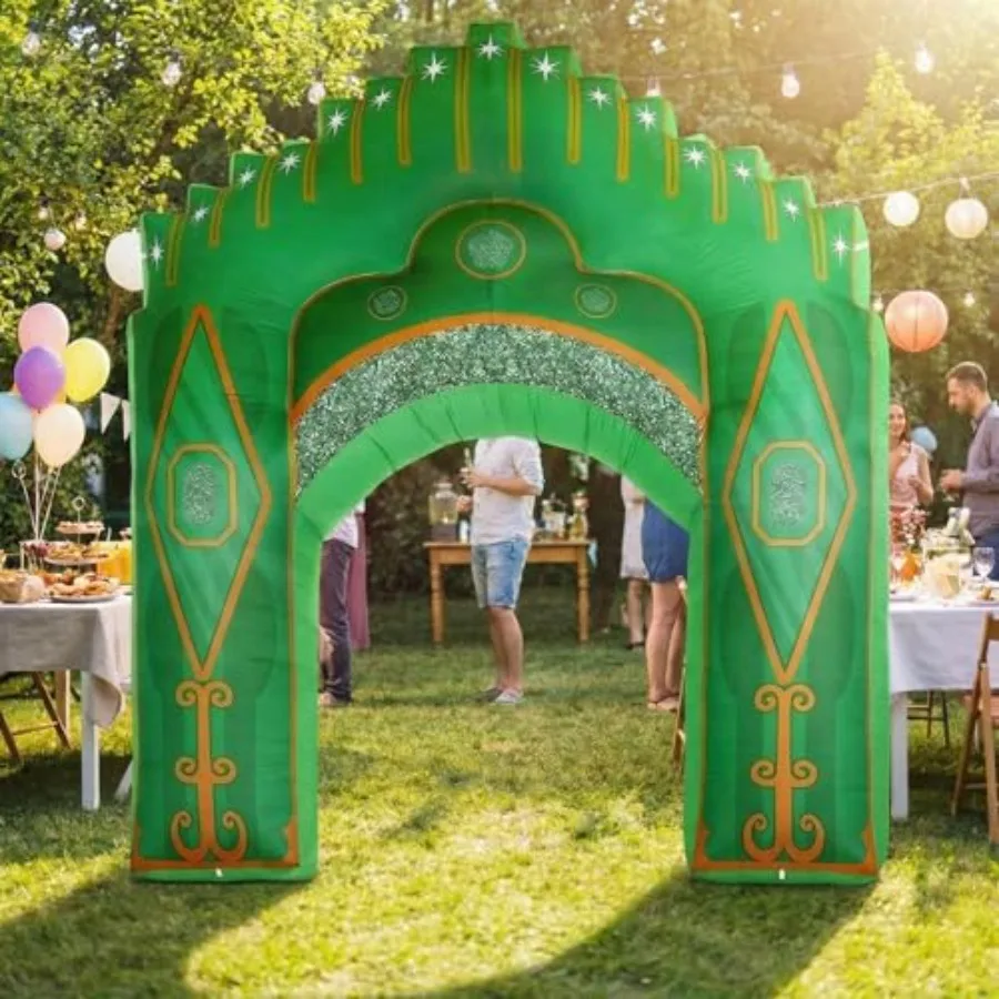 

10ft Inflatable Green Castle for Wizard Birthday St. Patrick's Party, Emerald Green PVC with Built-in LED Lights, Outdoor Yard