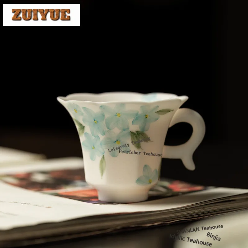 

2pc/lot Hand-painted Blue Flowers Teacup Elegant Tea Bowl Jug Tea-tasting Smelling Cup Jianzhan Master Cups Chinese Tea Set 55ml