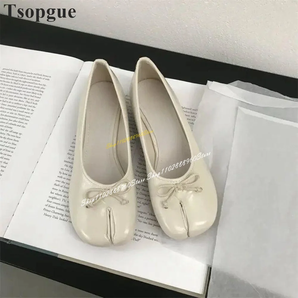 Stylish Solid Leather Handmade Knot Tabi Pumps Flat With Shoes For Women Slip On Split Toe 2024 Fashionable Zapatos Para Mujere