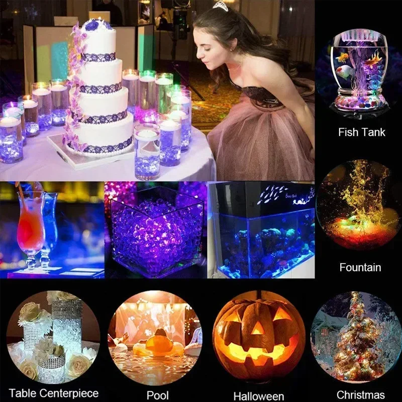 Battery Powered LED Underwater RGB Submersible Lights IP68 Waterproof Swimming Pool Night Atmosphere Lamp Decor Wedding Party