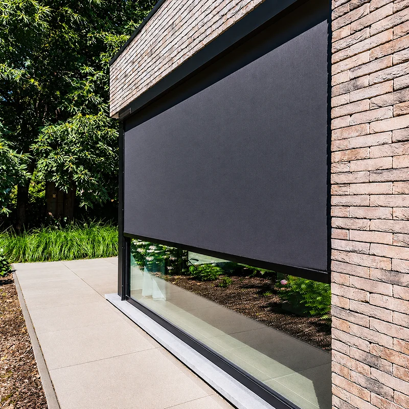 Waterproof Windproof Motorized Zip Track Roller Blinds Retractable Screen Outdoor Patio Balcony Garden Patio Yard Roller Blinds