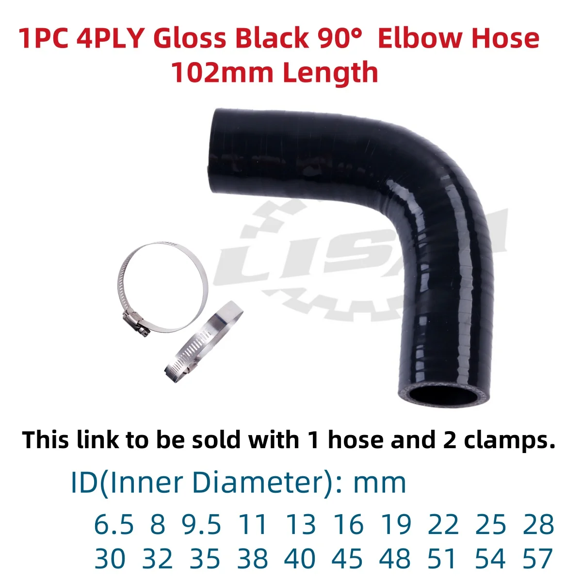 

4PLY 90° Gloss Black 90 Degree Elbow Bend General Silicone Intercooler Coupler Hose ID6.5 8 9.5 11 13 16 19 22 25 28 30 32mm 1PC
