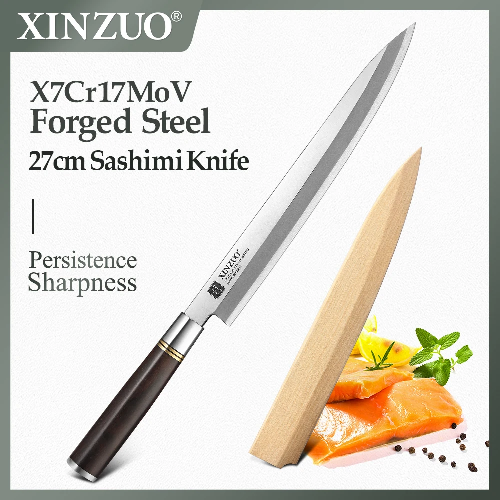 

XINZUO 27cm Sashimi Knife High Carbon X7Cr17MoV Forged Steel Japanese Filleting Fish Head Kitchen Knives Ebony Handle