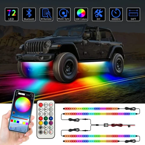 Luz LED de neón RGB para coche, luz inferior con Control remoto/aplicación, tira LED Flexible impermeable, luz decorativa para debajo del cuerpo del coche