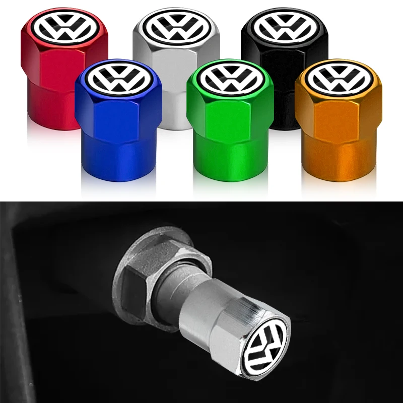 4pcs/Lot Colorful Car Tire Hexagonal Valve Nozzle Cap Stainless Steel For Volkswagen VW Sagitar Lamando Jetta Magotan POLO Bora