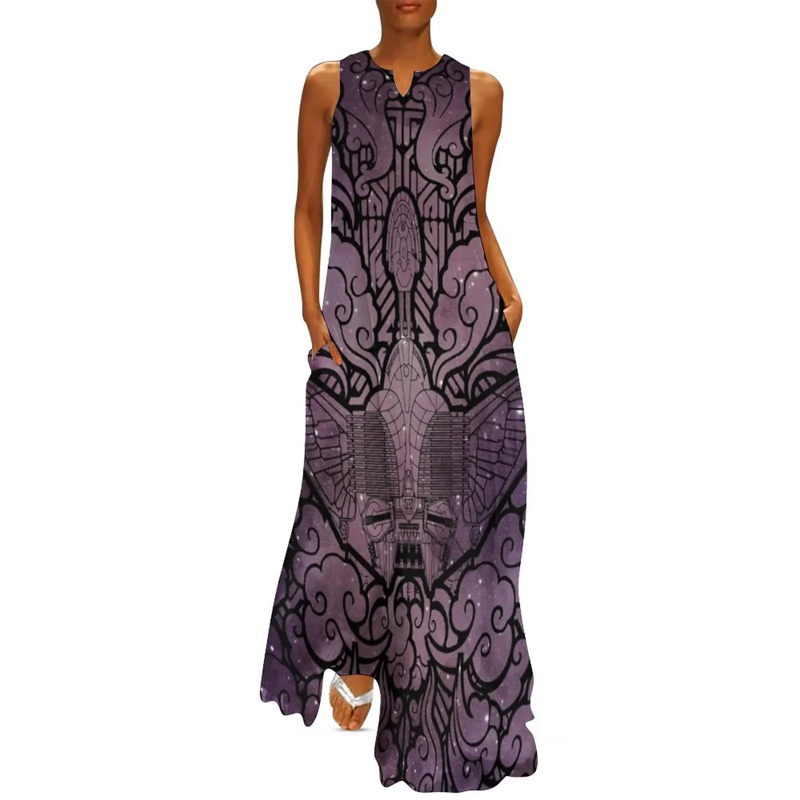 

Space Ship Deco Long Dress cocktail dresses luxury woman party dress purple dress Women's evening