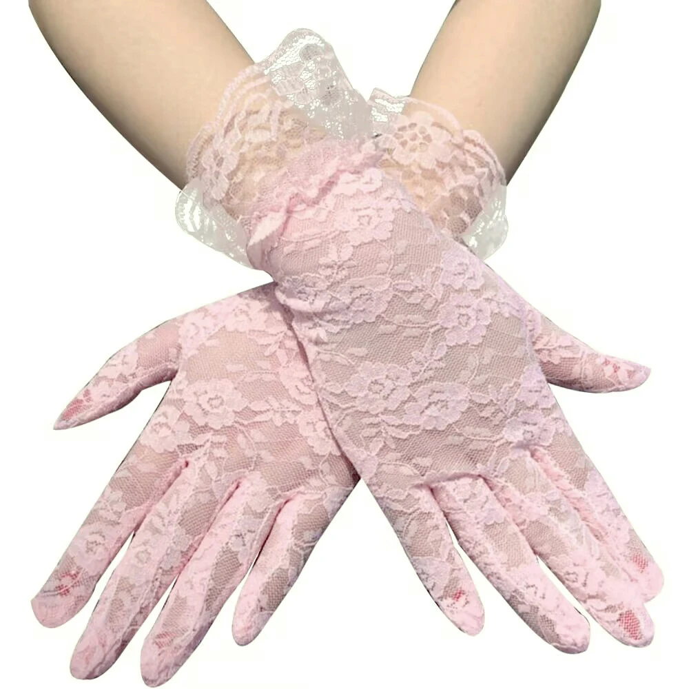 Vintage Sheer Short Lace Gloves Bride Wedding Gloves Party Floral Gloves Multi-purpose Elegant Bride Gloves Full Finger Mittens