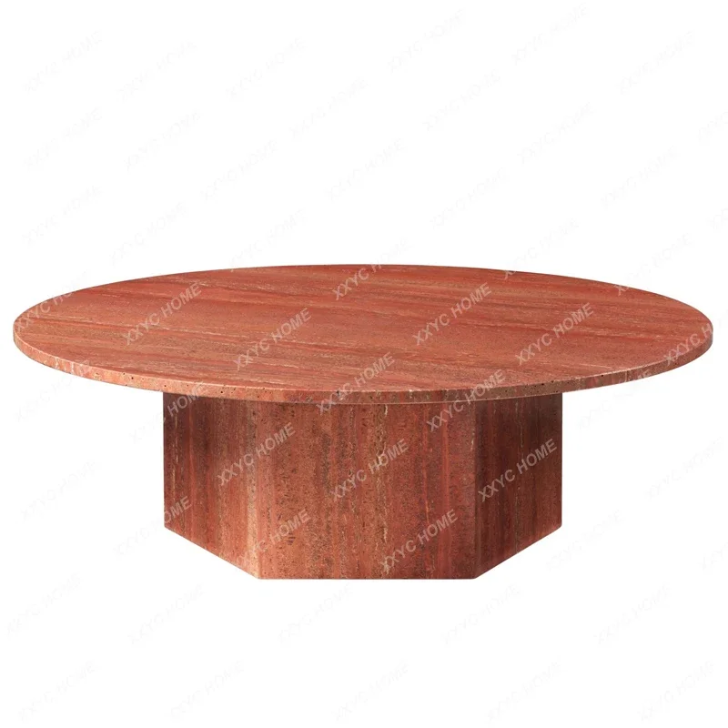 red travertine  coffee table creative simple modern round coffee table