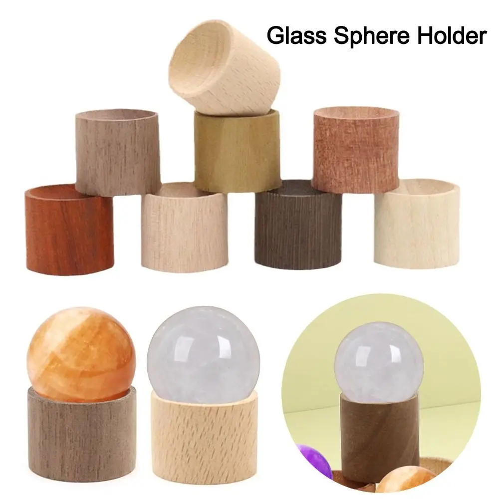 Wooden Crystal Ball Base Cylindrical Glass Sphere Display Stand Glassball Holder Photography Props Jewelry Stand Home Decoration