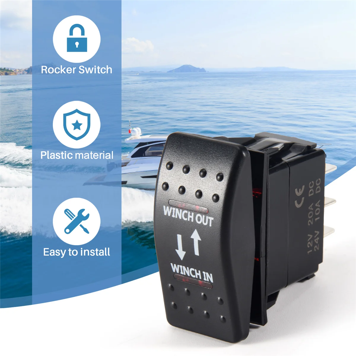 7ピンLED付きロッカースイッチ,赤,12v,20A