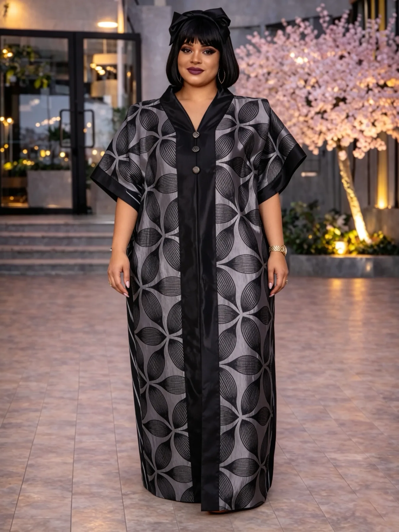 

Embroidered Satin Abaya Dress for Women Plus Size Middle East Traditional Robe with Waist Tie V Neck Long Flowy Maxi Gown
