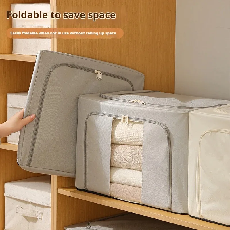 Storage Box with Steel Frame Oxford Foldable  Dustproof Large Capacity Down Jacket Quilt Clothes Wardrobe Space Saving Organiser
