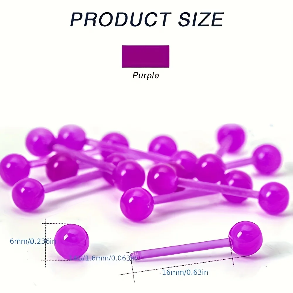 A Set of 20pcs of 14G Glow-In-The-Dark Industrial Bars, Tongue Studs, And Acrylic Straight Barbell Retainers Piercing Jewelry
