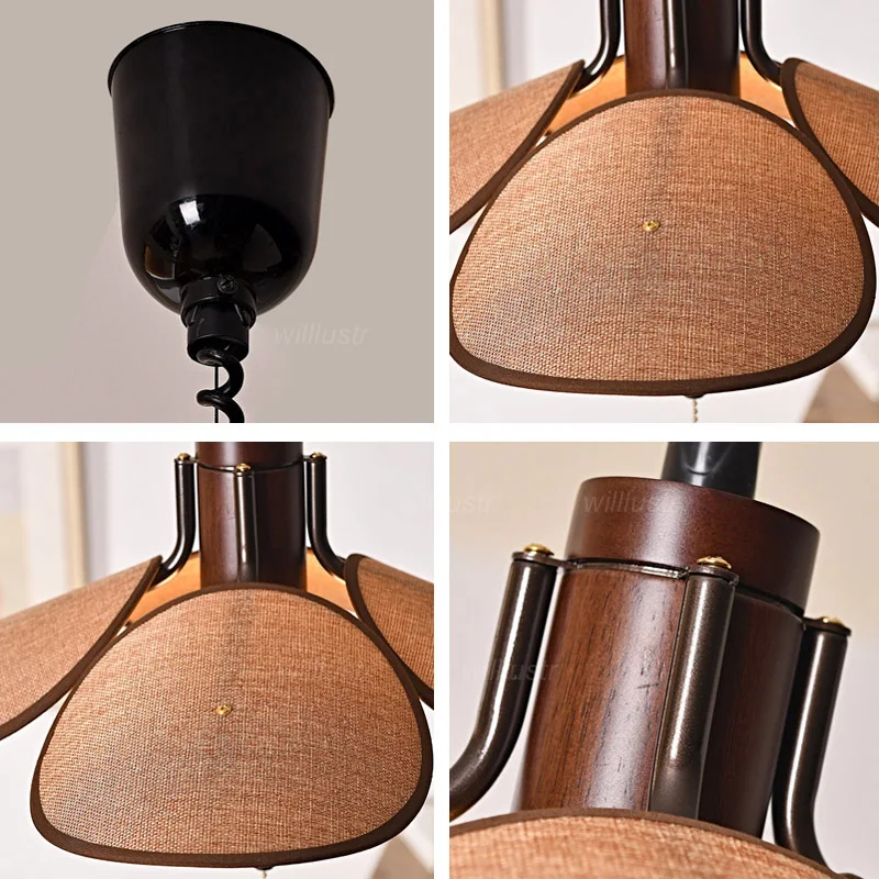 Holz-Pendelleuchte, Zen-Hängeleuchte, Teestube, Bar, Hotel, Café, Federschnur, japanischer Stil, Leinenschirm, hängender Deckenleuchter