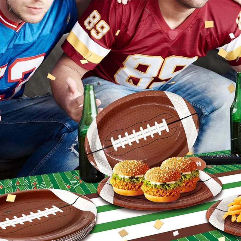 

A69P-50Pcs Football Shaped Disposable Paper Dinner Plates Tableware For Outdoor Sports Game Birthday Football Party Supplies