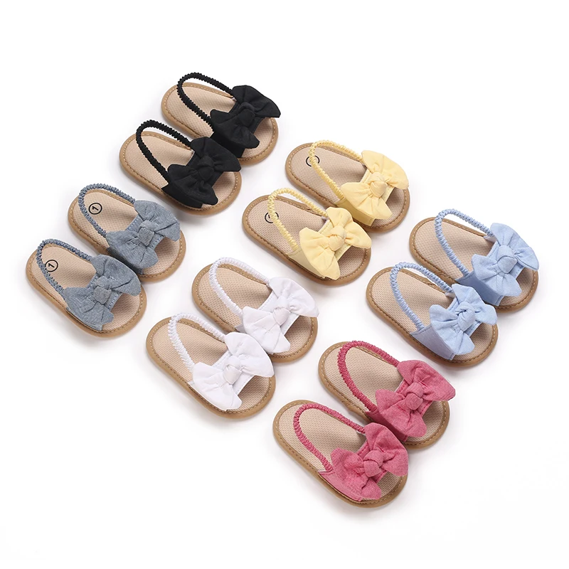 Sandálias bowknot fofas e casuais para bebês meninas, sapatos leves respiráveis, monocromáticos, primavera e verão