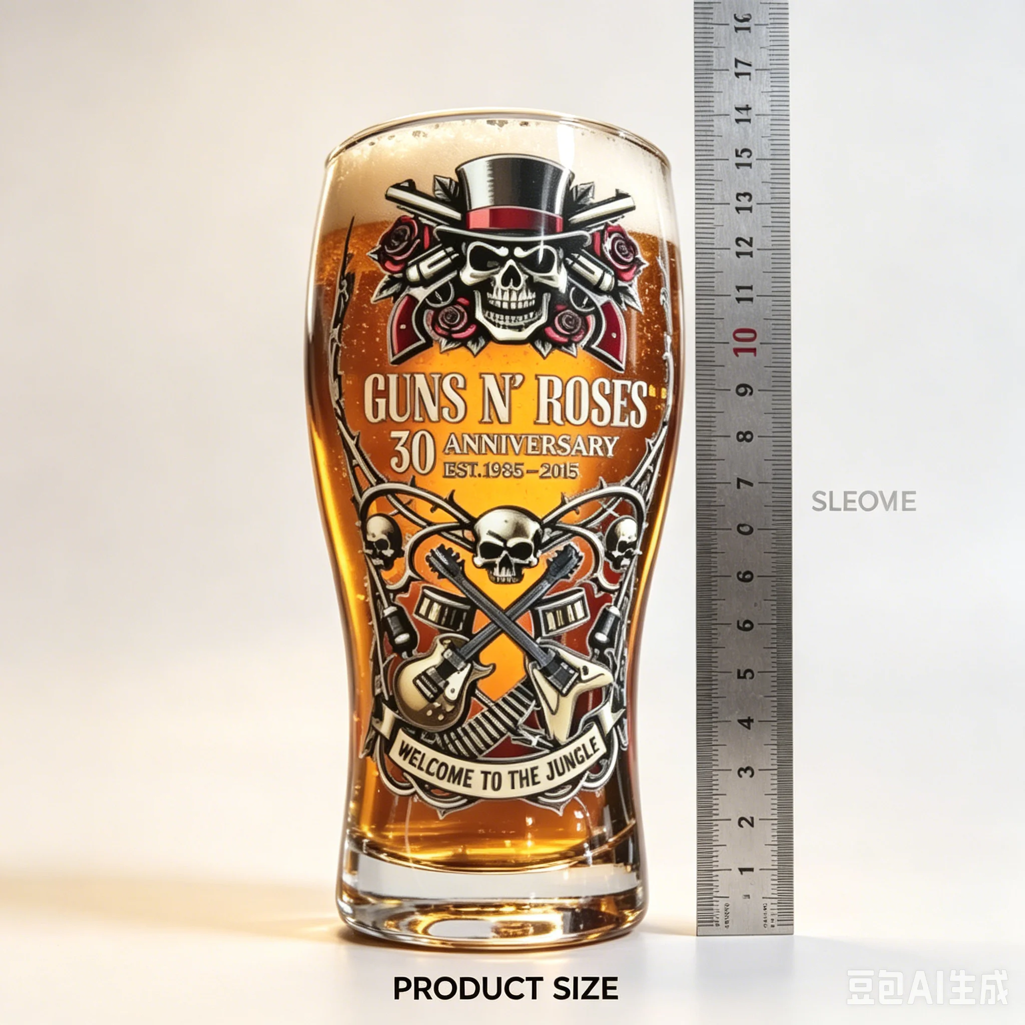 Guns N Roses 30th Anniversary Vintage Skull & Rose Beer Glass - Rock Band Drinking Cup for Music Fans Gift