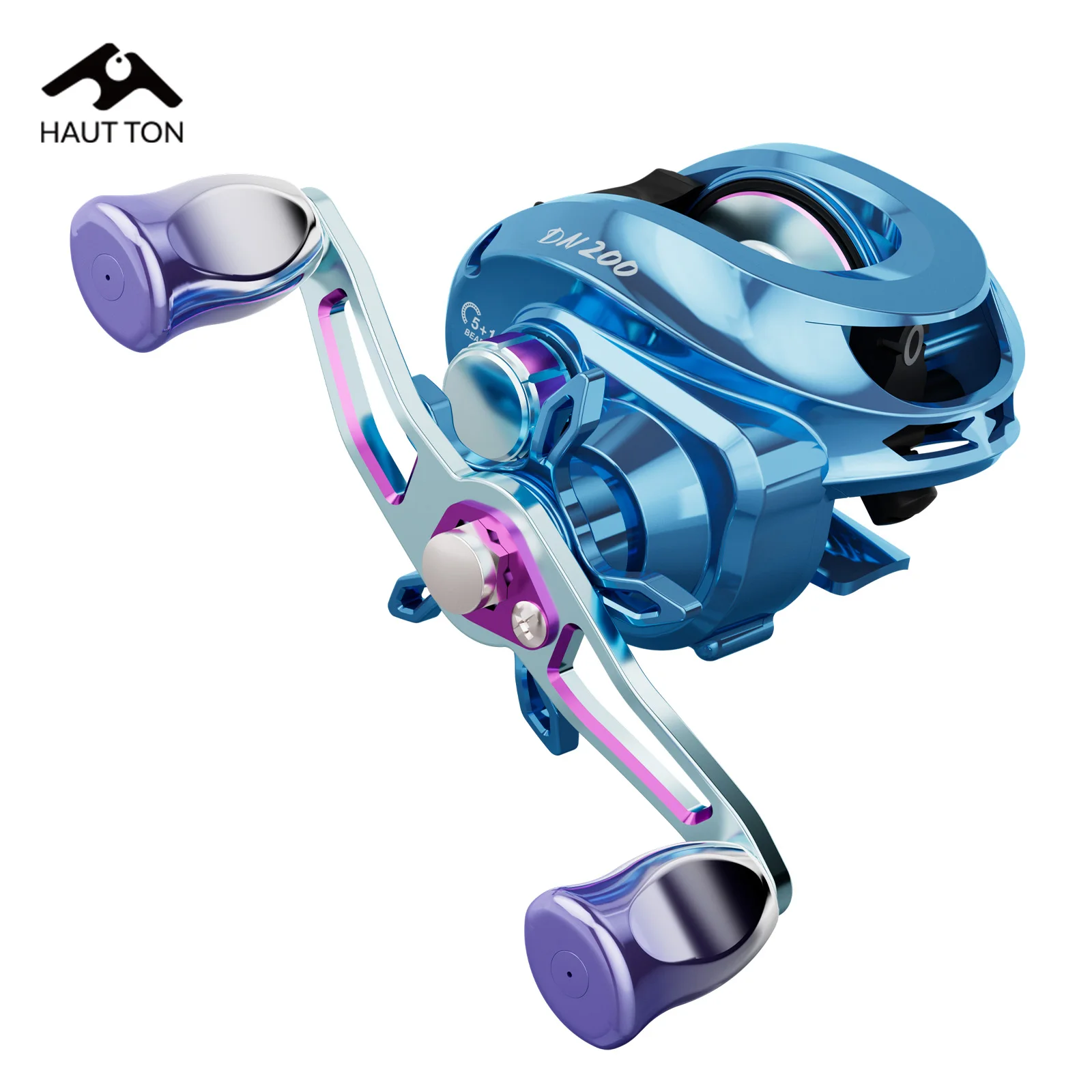 HAUT TON DOLPHIN Baitcaster Angelrolle 5+1BB 7,2:1 Übersetzungsverhältnis 8KG/17,64LBS Max Drag Metallspule für Salzwasser Süßwasser