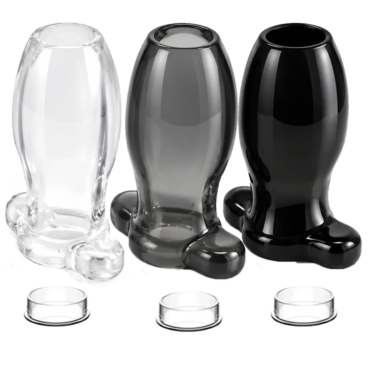 Clear & Black TPE Open Anal Plugs - Smooth Hollow Design for Intense Sensation