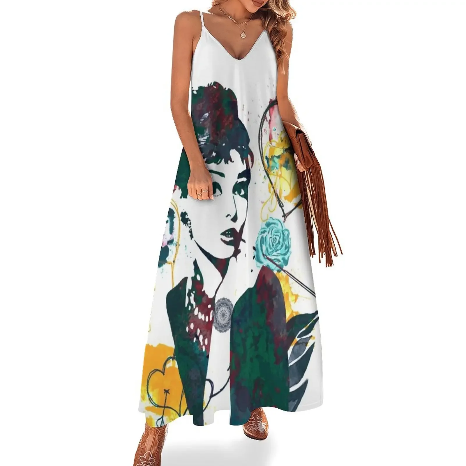 

Audrey Hepburn nature colours Sleeveless Dress luxury dress sexy dress for women