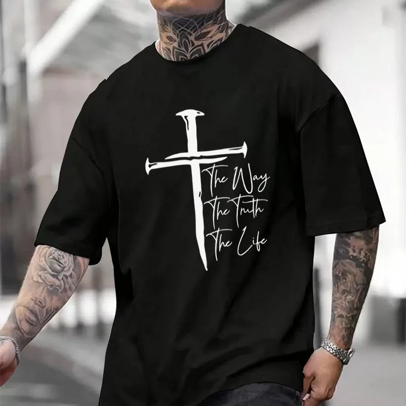 

The Way The Truth The Life Cross Men's And Women's T-shirt Summer New Cotton Tee Short-sleeved Motorcycle Cycling Top