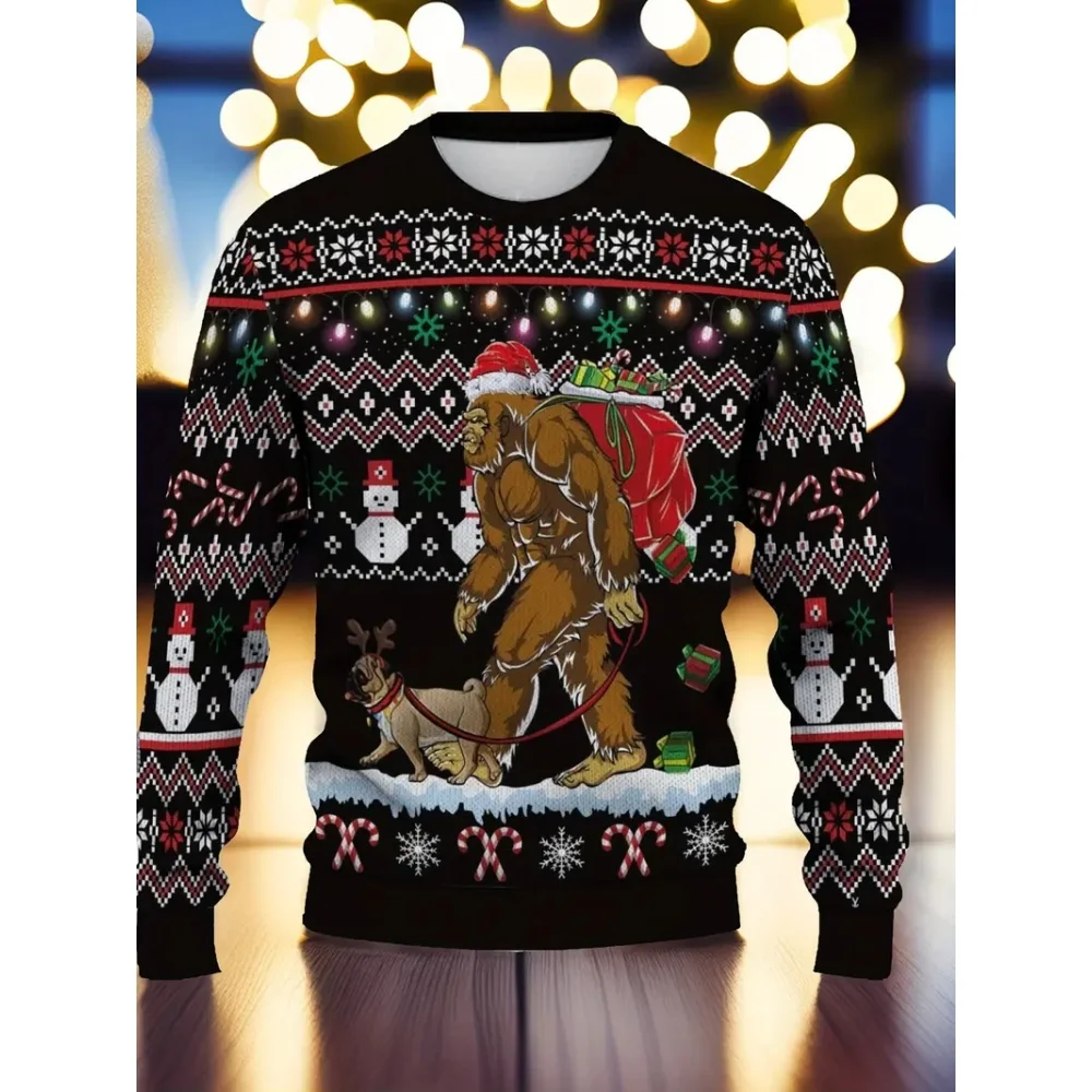 Fashion Santa Claus Jesus Graphic Animal Christmas Sweatshirt Autumn Winter Holiday 3D Print Sweater Casual Oversized Pullovers