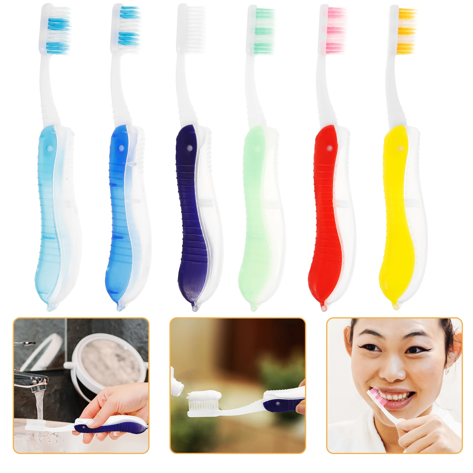 

6pcs Foldable Toothbrushes Travel Size Yellow Storage Box Portable Toothbrush Holder Care Accessories