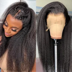 Kinky Straight Lace Front Human Hair Wigs Yaki Straight 13x6 HD Lace Frontal Wig Wear Go Glueless Wig 6x4 HD Lace Closure Wigs