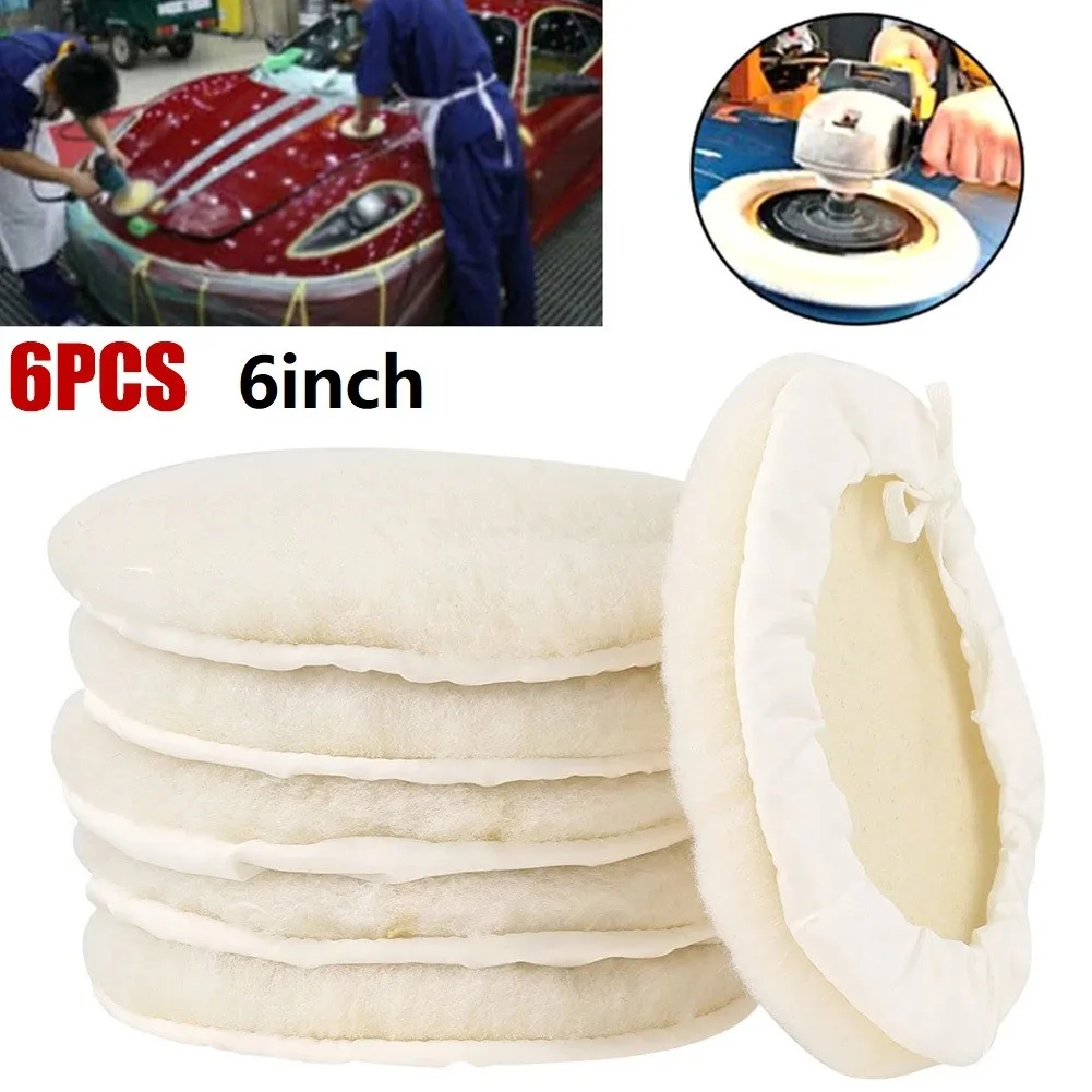 6pcs 6inch Polishing Pad Washable Wool Buffer Polishing Polisher Pad For Buffing Automotive Marine And Aerospace Coatings