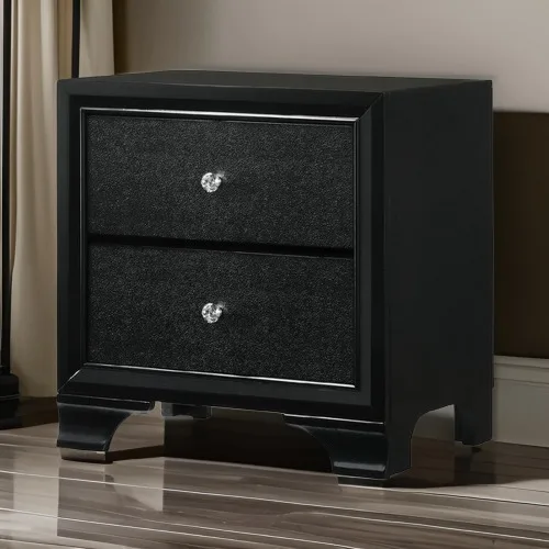 !@OE HOME Modern 2-Drawer Wooden Nightstand with Textured Details Crystal Pulls Adjustable Height & Easy Assembly-Black