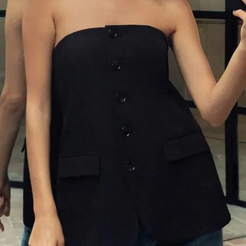 

Женский топ Ele Bla Svel, весна 2025, уличный Sle, чистый цвет, Z, модный, украшенный пуговицами, универсальный, на груди...