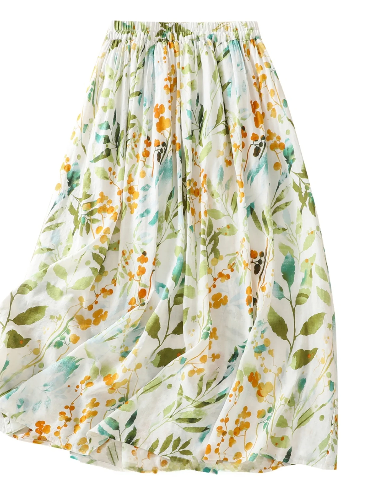 레트로 플로럴 코튼 린넨 하이웨이스트 얇은 A라인 스커트 여성 여름 미디 스커트 출퇴근용 하이웨이스트 플로럴 스커트