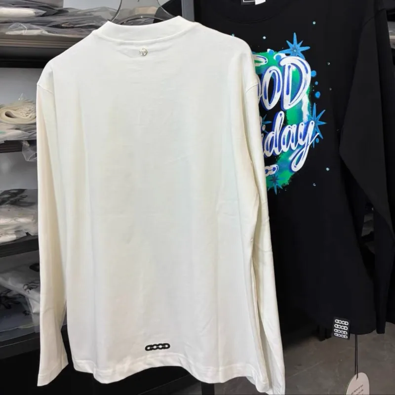 Colorful Graffiti Good Holiday Slogans GOODBRAND Long Sleeve Tshirts Casual White Black Breathable Round Neck Tees Streetwear