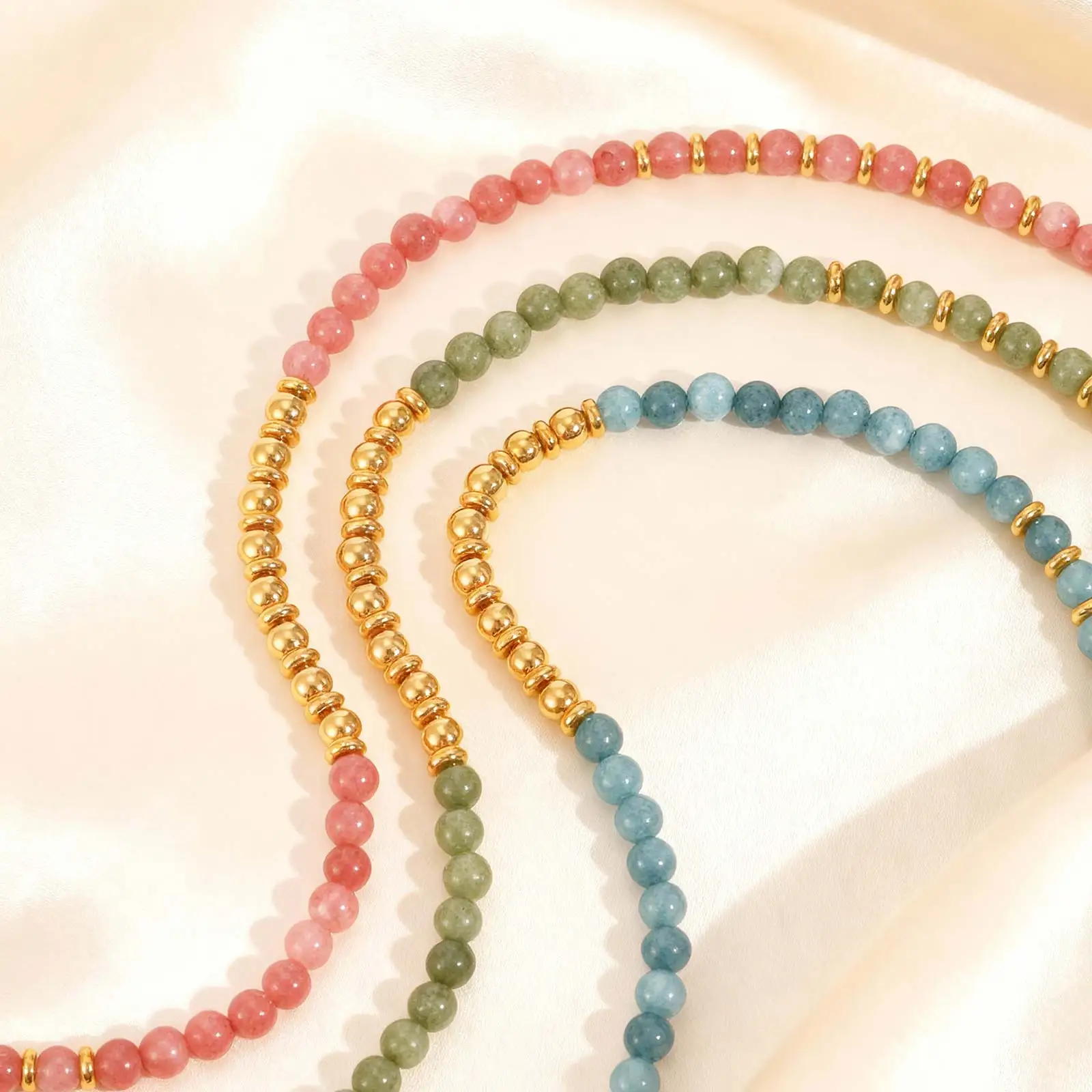 Trendige bunte Naturstein-Halskette für Frauen, Edelstahl-Perlenkette, Charm-Halskette, wasserdichtes Böhmen-Schmuckgeschenk – Detail 3