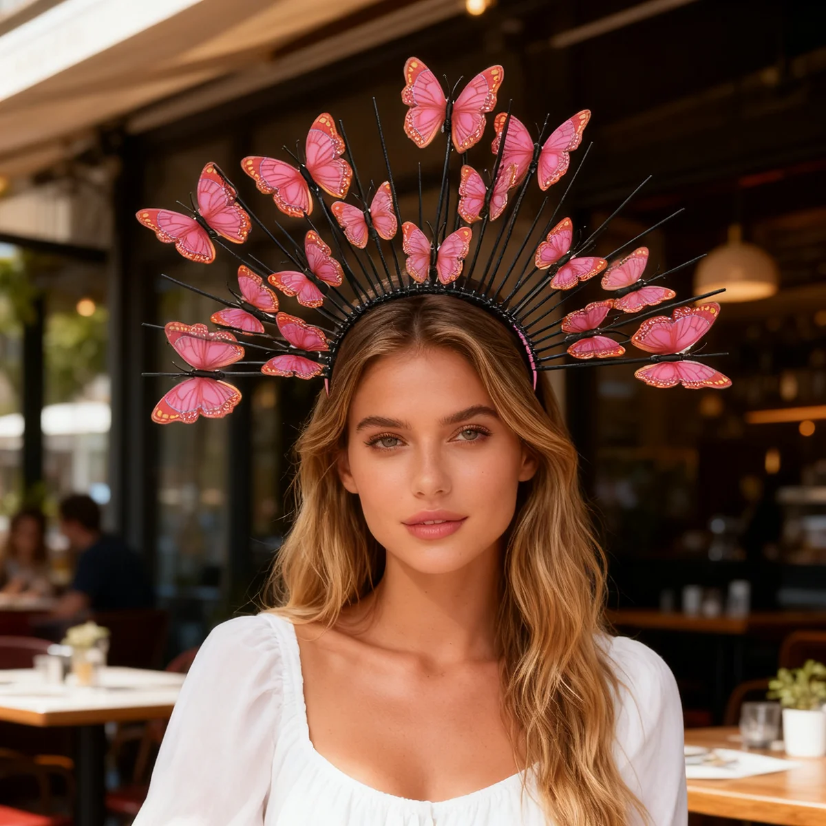 

Pink Three-Dimensional Butterfly Headband Holiday Party Women's Hair Bands Fascinator Butterfly Crown Tea Party Girls Hair Hoop